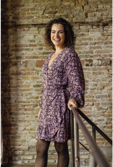 Lxs viscose wrap jurk autumn flower voor dames in de kleur Bruin - S