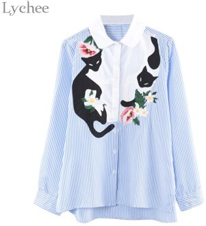 Lychee Mori Meisje Vrouwen Blouse Kat Bloem Borduurwerk Streep Casual Loose Lange Mouwen Lente Herfst Shirt Tops