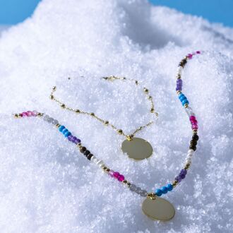 Lyhakk Ketting in 925 Sterling Zilver en Veelkleurig Kristal afgewerkt in 18 karaat geel goud