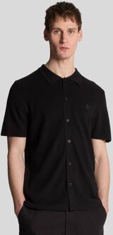 Lyle & Scott Blend gebreid poloshirt - Jet Black - maat M Zwart