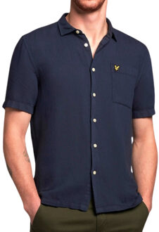 Lyle & Scott donker marineblauw Oxford linnen overhemd met korte mouwen - XL