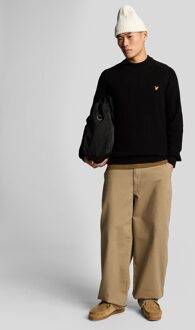 Lyle & Scott effen geribbelde gitzwarte trui met opstaande hals - maat