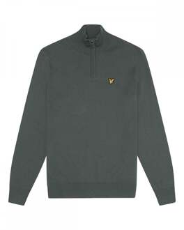 Lyle & Scott effen katoenen Merino trui met kwartrits en diepgroene trui
