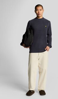 Lyle & Scott effen marineblauwe nachttrui met geribbelde halslijn - maat Navy