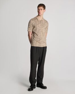 Lyle & Scott Embleem Dubbelgebreide Rits Polo Shirt - Beige - L