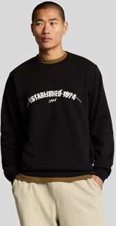 Lyle & Scott Established 1874 Graphic Crew Neck Sweatshirt - Jet Black - maat XL Zwart