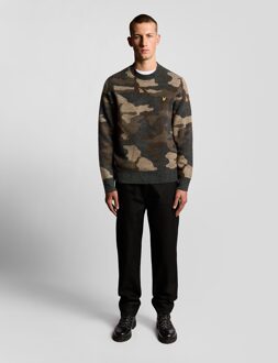 Lyle & Scott geborstelde camouflage trui met ronde hals - zwart