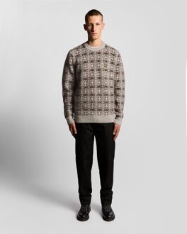 Lyle & Scott geborstelde intarsia gebreide trui met ronde hals - grijs - XL