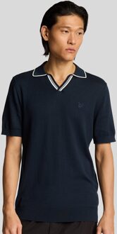 Lyle & Scott gebreide polo met open kraag en punt - donkerblauw Navy
