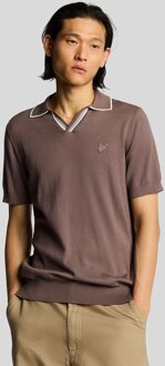 Lyle & Scott gebreide polo met open kraag en punt - pruimtruffel Bruin