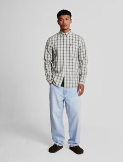 Lyle & Scott gewassen geruit popeline gunmetal grijs shirt met lange mouwen