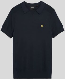Lyle & Scott Haringbone Gebreide Poloshirt - Donker Marineblauw - maat M