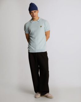 Lyle & Scott Haringbone Gebreide Poloshirt - Lichtblauw