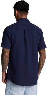 Lyle & Scott Heren basketweave shirt met korte mouwen (Marine) Navy