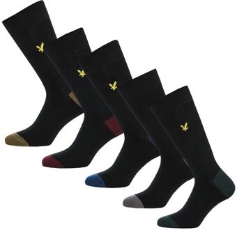 Lyle & Scott Heren Contrast Crew Sokken (Set van 5) (Zwart) - maat