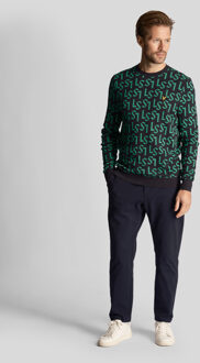 Lyle & Scott heren golfmonogram gebreide ronde hals trui in marineblauw - maat S Navy