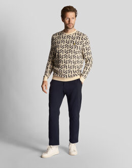 Lyle & Scott heren golfmonogram gebreide ronde hals trui in zandkleur