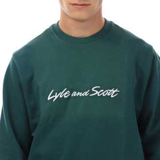 Lyle & Scott Heren Lyle And Scott Script Sweatshirt in Groen Wit - maat