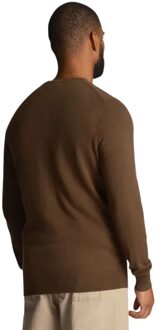 Lyle & Scott Heren Sweater Top Katoen Merino Crew Hals (Olijf) - XS