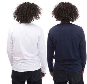 Lyle & Scott Heren T-shirts Lyle And Scott Kane LS 2 Pack in White Navy Blauw en wit