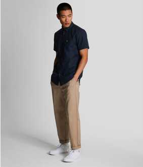 Lyle & Scott Herenoverhemd Lyle And Scott Katoen Slub Korte Mouw in Navy - maat