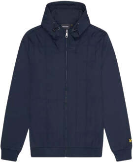 Lyle & Scott hybride gewatteerde marineblauwe hoodie met rits