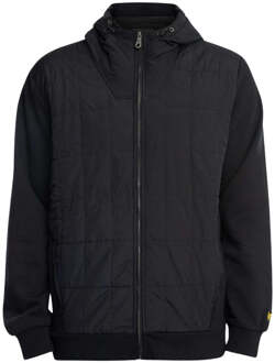 Lyle & Scott hybride gewatteerde zwarte hoodie met rits - maat