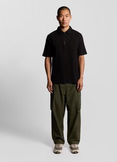 Lyle & Scott Interlock Poloshirt met Rits - Zwart - maat XS