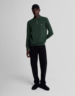 Lyle & Scott Katoenen Merino Lange Mouw Gebreid Poloshirt Groen