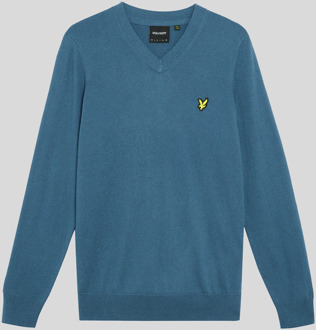 Lyle & Scott Katoenen Merino V-Hals Trui - Blauw