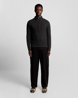 Lyle & Scott Lamswol Mix Geribbelde 1/4 Rits Trui - Blauw - XS