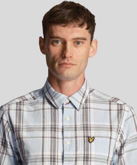 Lyle & Scott Lyle Scott linnen geruit lichtblauw overhemd met korte mouwen
