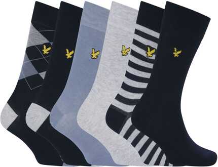 Lyle & Scott Men's Lyle And Scott 6 Pack of Mixed Dress Socks in Blue Blauw