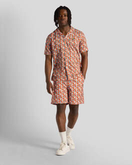 Lyle & Scott Men's Lyle And Scott Floral Print Resort Shirt in Orange - maat 2XL Oranje