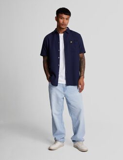 Lyle & Scott Men's Lyle And Scott Short Sleeve Basket Weave Shirt in Navy - maat S