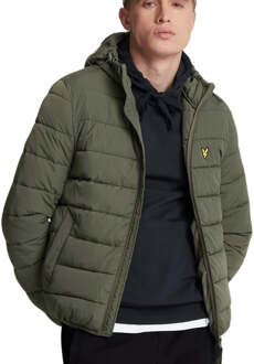 Lyle & Scott Olijfgroen pufferjack met capuchon van Lyle & Scott met logo en logo - XL