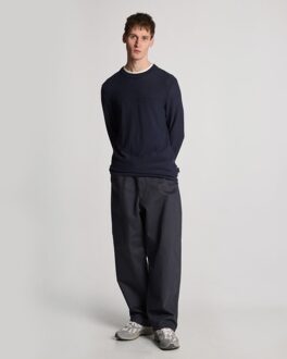 Lyle & Scott piqué gebreide trui met ronde hals - Middernachtblauw Navy