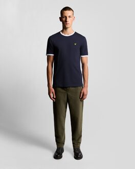 Lyle & Scott Ringer katoenen T-shirt met ronde hals - marineblauw - maat 2XL Wit/Navy