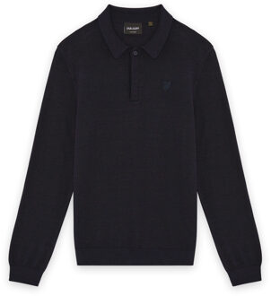 Lyle & Scott winter polo shirt jongens - donker navy blauw - longsleeve, gebreid - Maat 164/170