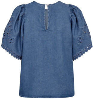 Lyocell top met borduursels Tilly  blauw