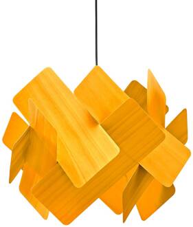 LZF hanglamp Escape, geel/nikkelkleurig, Ø 30 cm, hout geel, nikkel