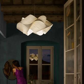 LZF hanglamp Swirl, ivoorkleurig/nikkelkleurig, Ø 75 cm, hout ivoor, nikkel