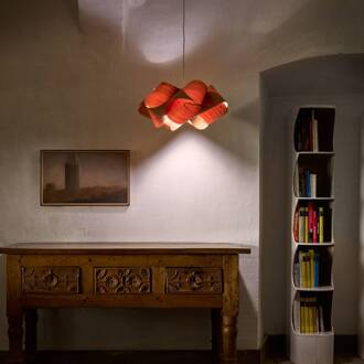 LZF hanglamp Swirl, kersenhout/nikkelkleurig, Ø 75 cm hout krschhout, nikkel