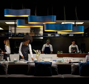 LZF New Wave hanglamp, blauw/geel blauw, geel