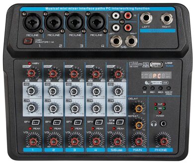 M-6 Draagbare Mini Mixer Audio Dj Console Met Geluidskaart, Usb, 48V Phantom Power Voor Pc Opname Zingen Webcast Party (Us Plug)