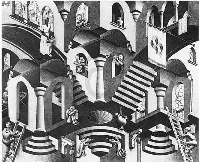 M. C. Escher - Konkav Und Konvexe Kunstdruk 65x55cm