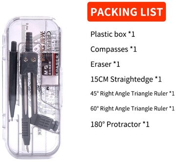 M & G 7-8 Stks/set Math Set Gradenboog Tekening Driehoek Gum Potlood Kompassen Doos Math Liniaal Voor Studenten schoolbenodigdheden 90806 7stk reeks