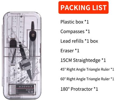 M & G 7-8 Stks/set Math Set Gradenboog Tekening Driehoek Gum Potlood Kompassen Doos Math Liniaal Voor Studenten schoolbenodigdheden 90808 7stk reeks