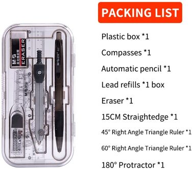 M & G 7-8 Stks/set Math Set Gradenboog Tekening Driehoek Gum Potlood Kompassen Doos Math Liniaal Voor Studenten schoolbenodigdheden 90809 8stk reeks