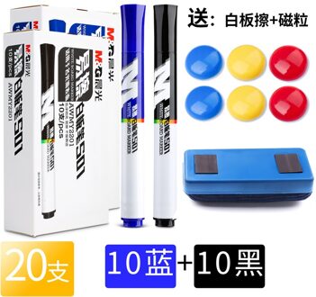 M & G White Board Marker Zwart/Blauw/Rode Inkt Met Witte Boord Gum En Magnetische Blok Non-Irriterende Geur Voor Kits Office Supply 10zwart 10blauw
